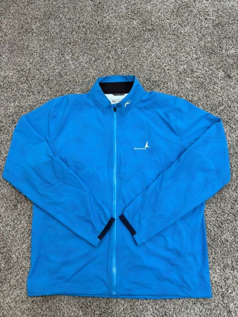 KJUS Men Dexter 2.5L Printed Rain Jacket Blue Full Zip Waterproof Golf Size 52 L
